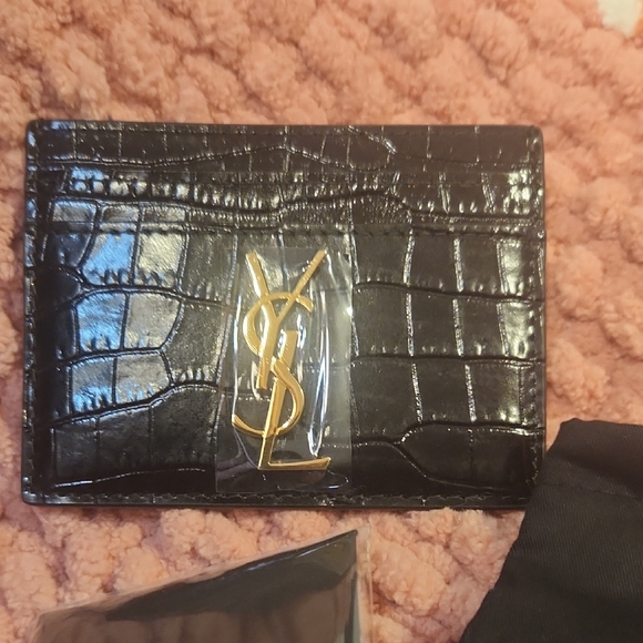 Saint Laurent Black Croc-Embossed Card Holder - Picture 1 of 6